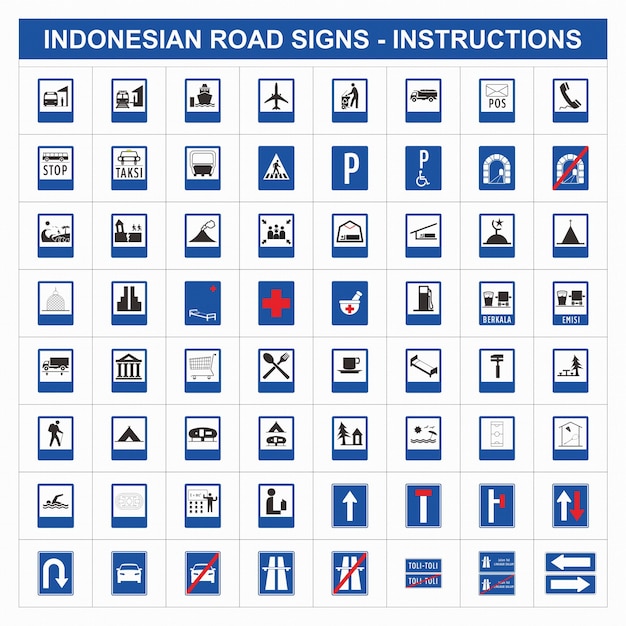 Vector señales de tráfico señales de carretera rambu lalu lintas instrucción en indonesio
