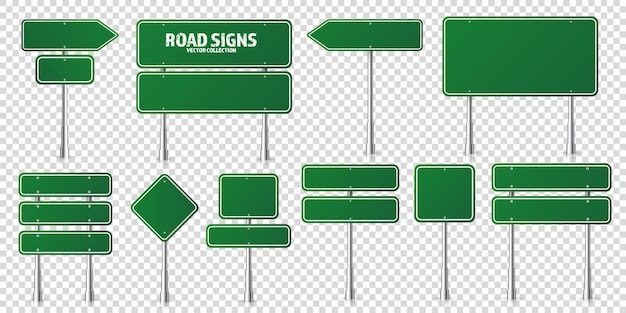 Vector señales de tráfico vial verdes con tablero en blanco con lugar para el texto maqueta señal de información aislada