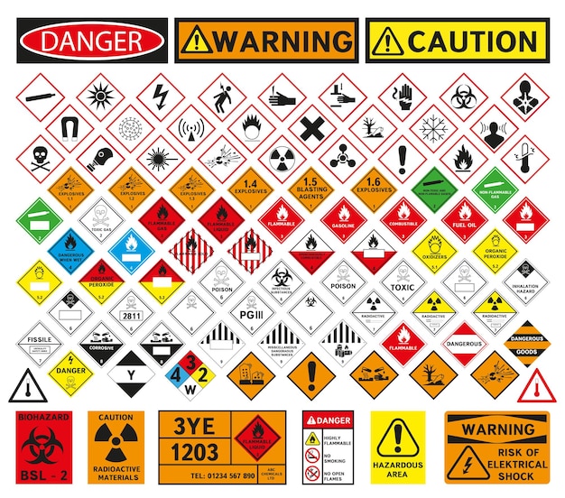 Vector señales vectoriales de materiales peligrosos todas las clases