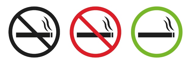 Señales vectoriales de no fumar y zona de fumadores detener no fumar símbolo de icono de círculo