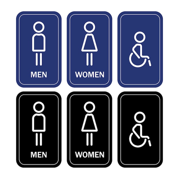 Señalización de baños para hombres, mujeres y accesibilidad