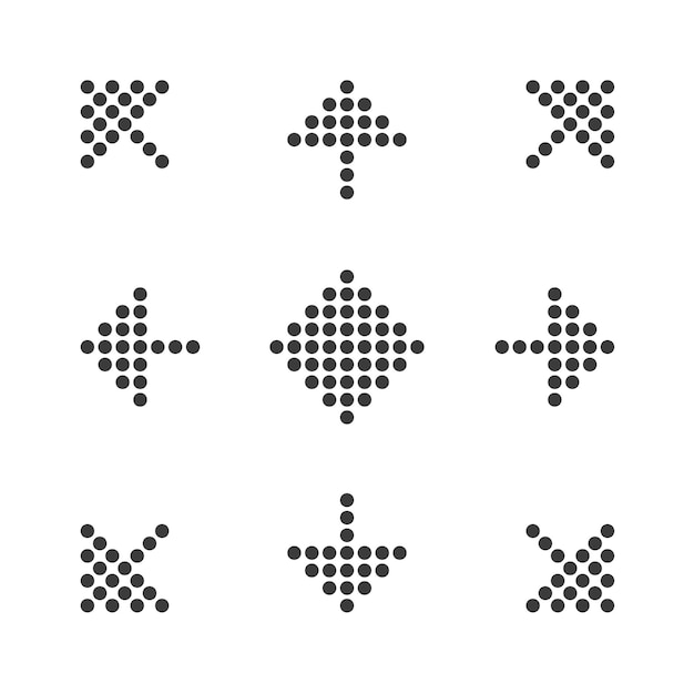 Señalización Wayfinding Flechas de puntos sobre fondo blanco aislado