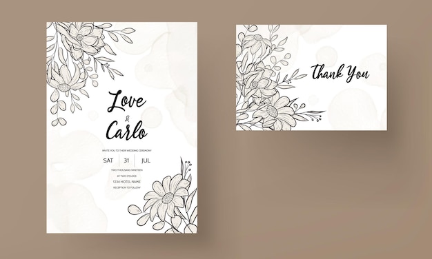 sencilla plantilla de tarjeta de invitación de flores y hojas