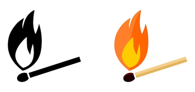 Sencillo icono de fósforo ardiente. Blanco y negro, versión en color.