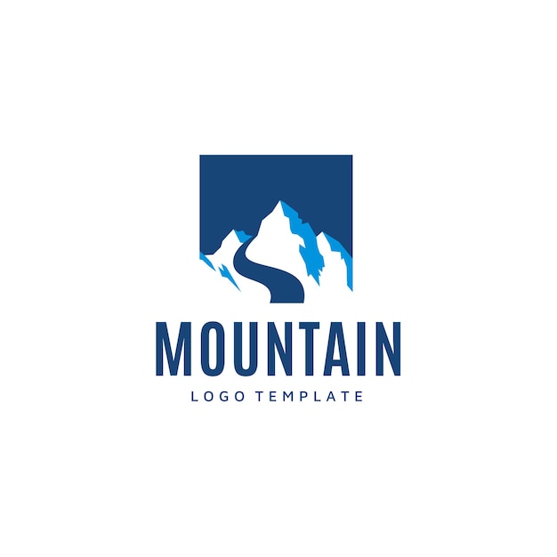 Sencillo y moderno paisaje de montaña con diseño de logotipo vector rocky ice top mount peak silueta