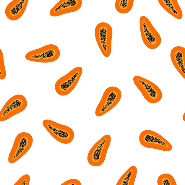 Sencillo patrón sin costuras con papaya sobre fondo blanco. Ilustración de vector de fruta fresca de verano.
