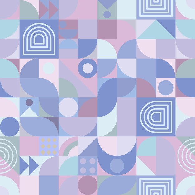 Un sencillo póster de arte geométrico con una forma y una figura sencillas en colores azul claro y morado.