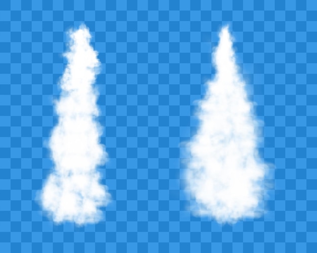 Vector senderos de humo blanco de cohetes o lanzamiento de naves espaciales ilustración vectorial realista aislada en transparente