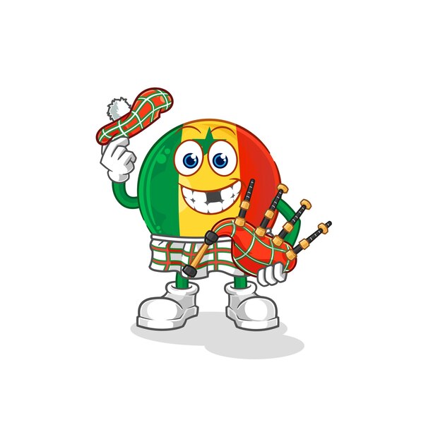 Senegal escocés con personaje de dibujos animados de vector de gaitas