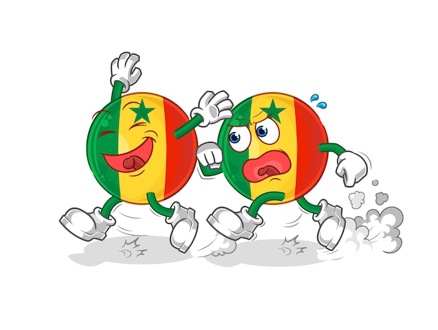 Senegal jugar persecución dibujos animados mascota de dibujos animados vector