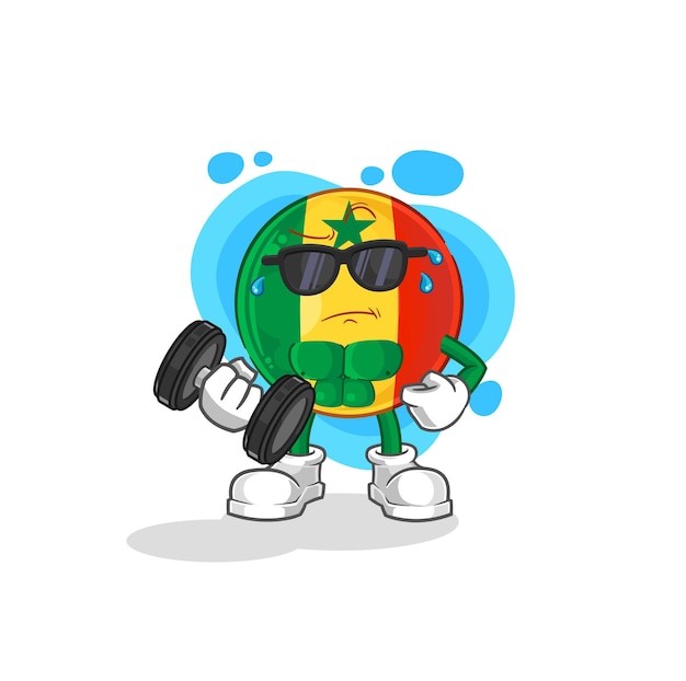 Senegal levantando el personaje de dibujos animados de vector de mancuernas