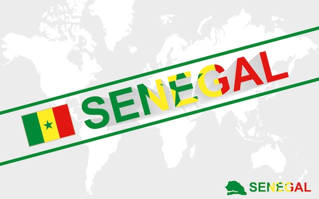 Senegal mapa bandera y texto ilustración