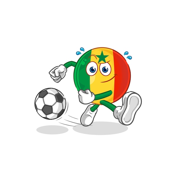 senegal, patear, el, pelota, caricatura, caricatura, mascota, vector