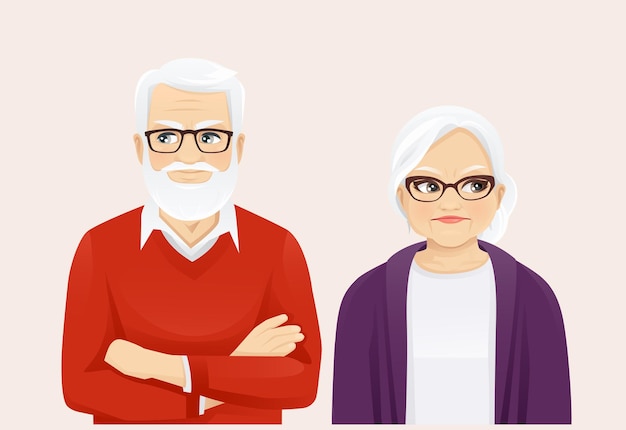 Vector senior anciana enojada y hombre vector emoción negativa ilustración aislada