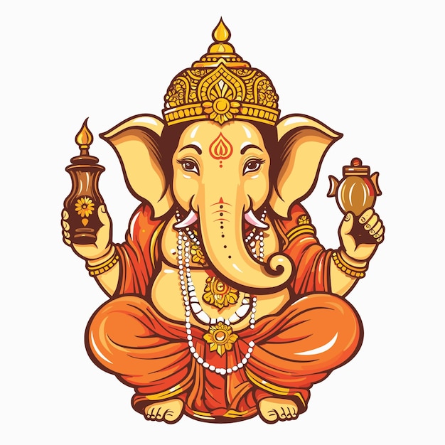 Señor ganesha sentado con una lámpara en la mano