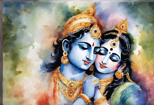 Vector el señor krishna y krishna krishnalord krishna y krishna krishna ilustración del dios hindú del señor lo