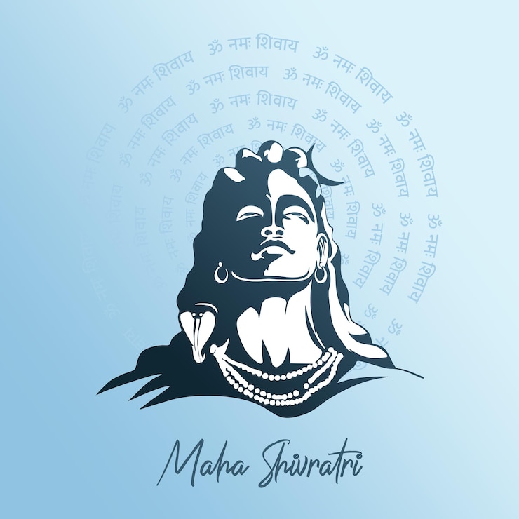 Vector el señor mahadev en maha shivratri saludo con om escrito en idioma hindi
