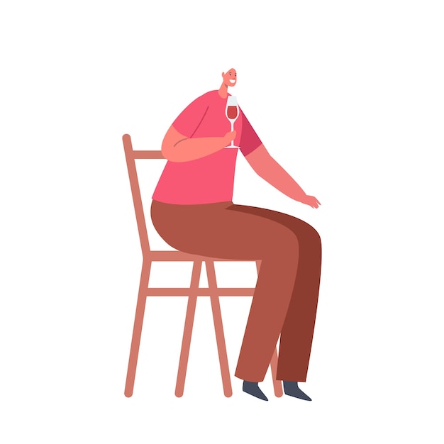 Señora envejecida beber vino. personaje femenino senior sentado en una silla sosteniendo la copa de vino en la mano aislada sobre fondo blanco. persona celebrar vacaciones, beber alcohol. ilustración de vector de gente de dibujos animados