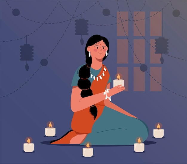 Vector señora india con velas