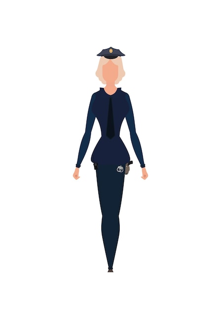 Señora oficial de policía en uniforme azul ilustración vectorial aislado