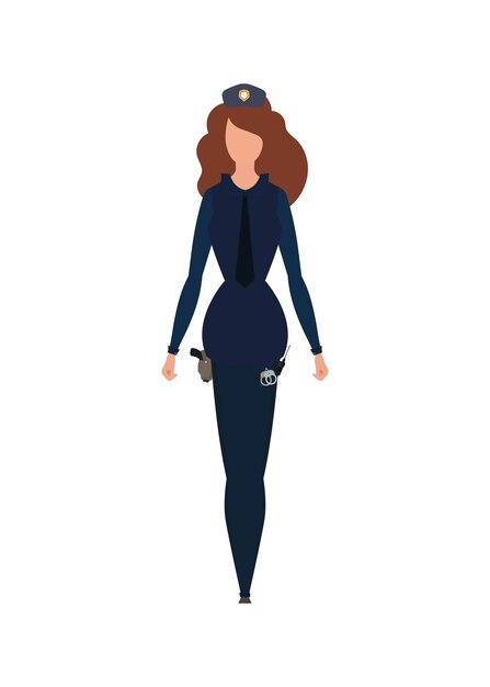Señora oficial de policía en uniforme azul ilustración vectorial aislado