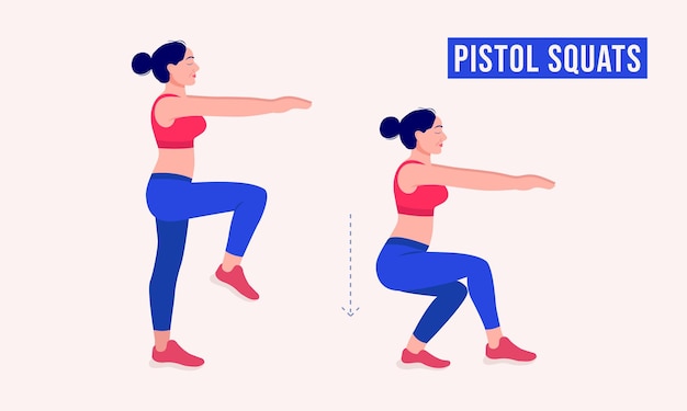 Sentadillas de pistola ejercicio mujer entrenamiento fitness aeróbico y ejercicios