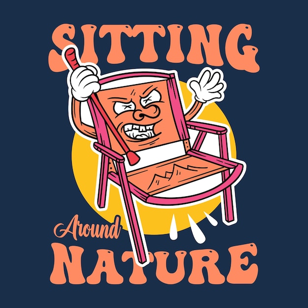 Sentado alrededor del diseño de camiseta de dibujos animados de ilustración de naturaleza