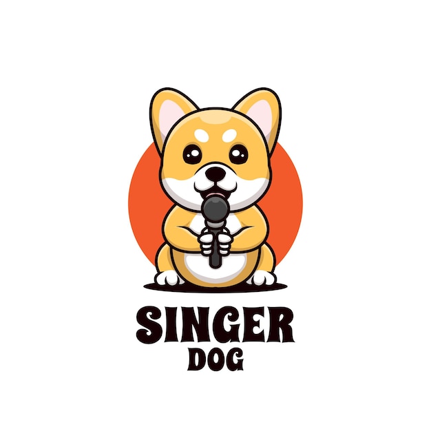 Sentado cantante perro logotipo de dibujos animados creativos