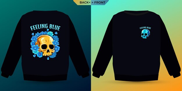 Sentirse azul con ilustración de calavera apta para ropa de serigrafía Vector Premium