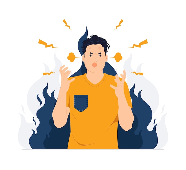 Sentirse enojado con la explosión del cerebro estresado conmocionado cara de sorpresa enojado y frustrado Miedo y malestar por cometer un error ilustración del concepto