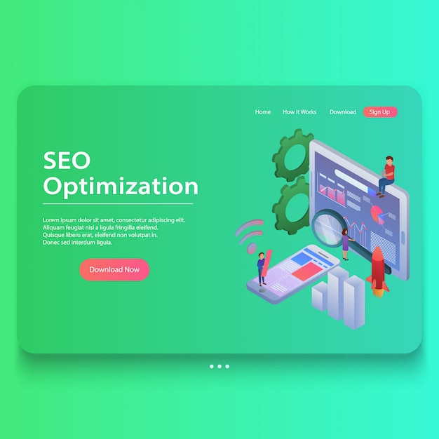 SEO optimización de página web concepto ilustración isométrica