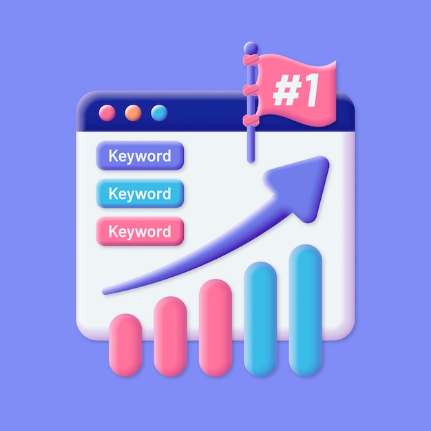 Seo ranking illustration with keywords and charts