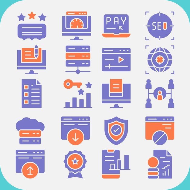 SEO y sem paquete de iconos lleno de rojo