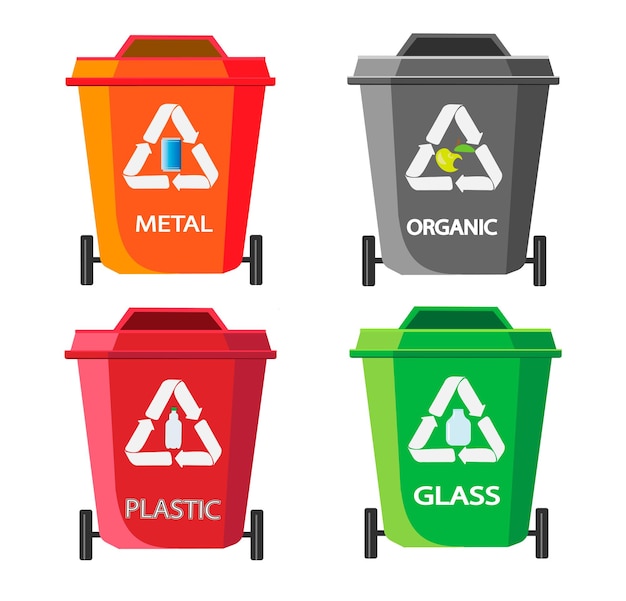 Separación de personas que clasifican los contenedores ecológicos de basura separan los desechos para cuidar el medio ambiente