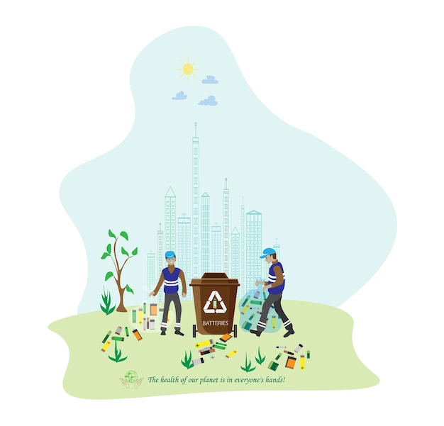 Separación de personas que clasifican los contenedores ecológicos de basura separan los desechos para cuidar el medio ambiente