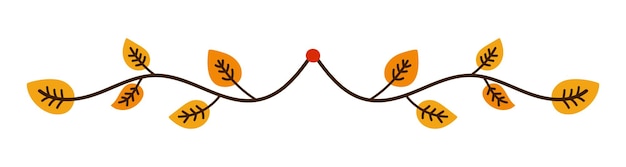 Separador de otoño dibujado a mano. Línea vectorial decorativa con hojas y bayas de temporada. rama garabato