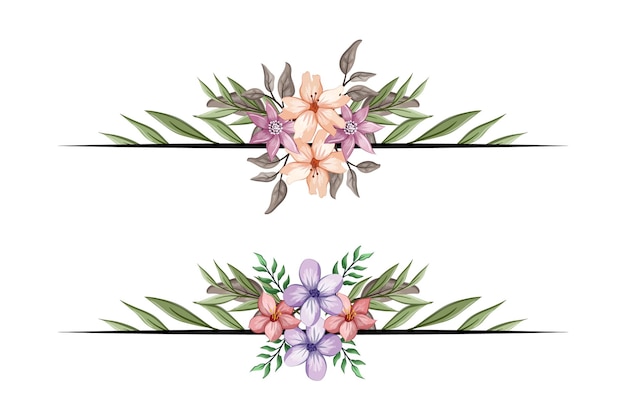 El separador de texto de la esquina de la vegetación floral de las flores agrega un texto de encuadre elegante en las invitaciones