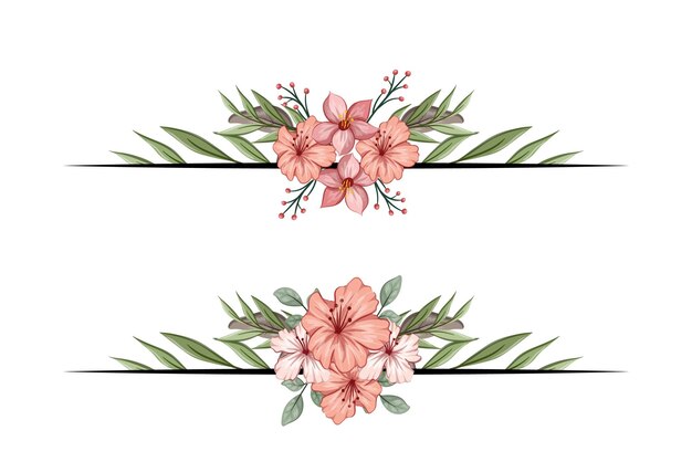El separador de texto de la esquina de la vegetación floral de las flores agrega un texto de encuadre elegante en las invitaciones