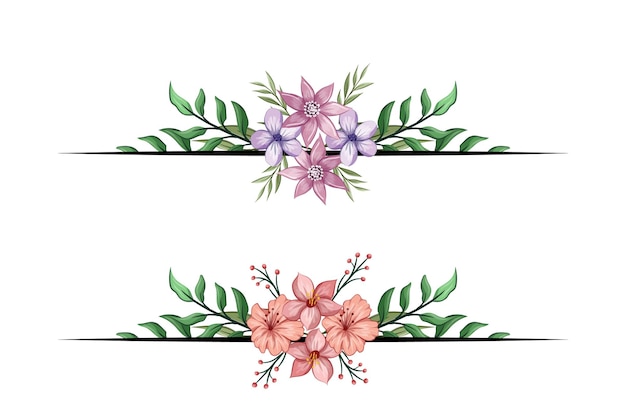 El separador de texto de la esquina de la vegetación floral de las flores agrega un texto de encuadre elegante en las invitaciones