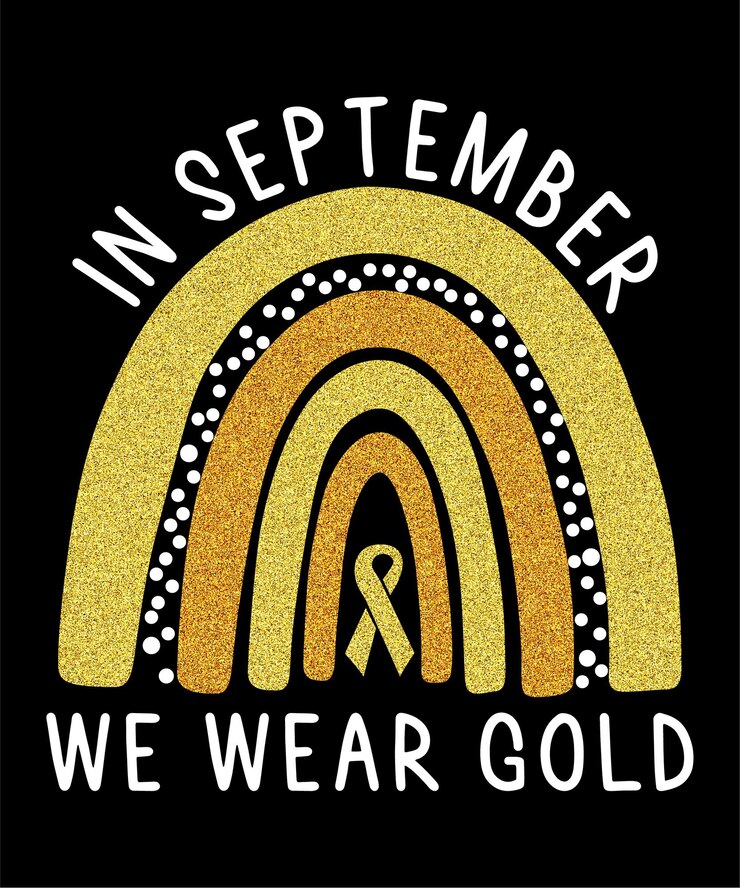 En septiembre usamos oro Plantilla de impresión de camiseta de concientización sobre el cáncer infantil Arco iris dorado brillante