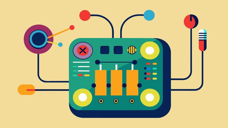 Vector ser creativo con circuitos y pintura conductiva para hacer un vector de instrumento musical sensible al tacto