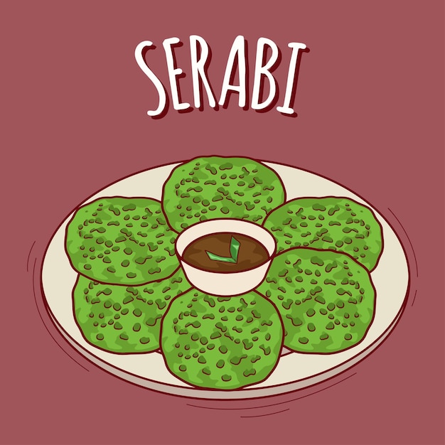 Serabi ilustración comida indonesia con estilo de dibujos animados