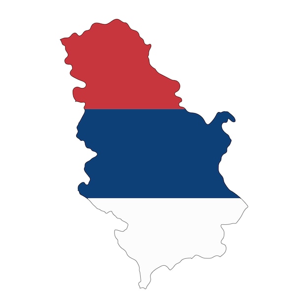 Vector serbia mapa silueta con bandera aislado sobre fondo blanco.