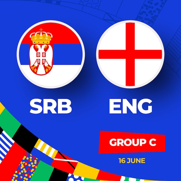 Serbia vs Inglaterra Fútbol 2024 partido contra 2024 partido de campeonato de la fase de grupos contra equipos intro fondo deportivo competición de campeonato
