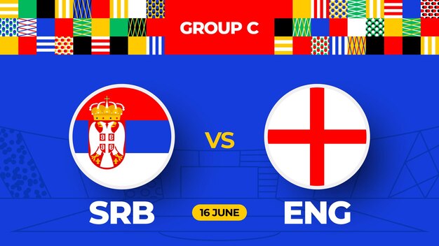 Serbia vs Inglaterra Fútbol 2024 partido contra 2024 partido de campeonato de la fase de grupos contra equipos intro fondo deportivo competición de campeonato
