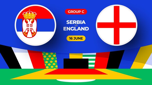 Serbia vs Inglaterra Fútbol 2024 partido contra 2024 partido de campeonato de la fase de grupos contra equipos intro fondo deportivo competición de campeonato