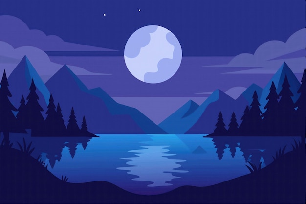 La serenidad nocturna Un lago refleja la luna y las montañas bajo un cielo estrellado
