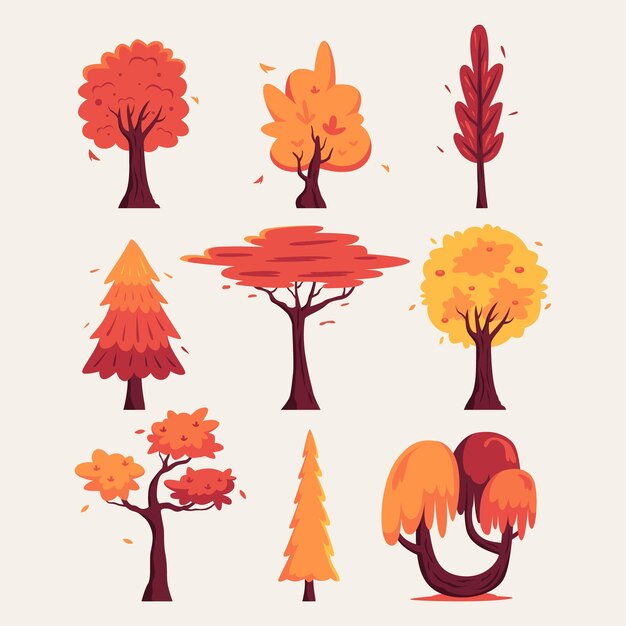 una serie de árboles diferentes con diferentes colores y la palabra otoño