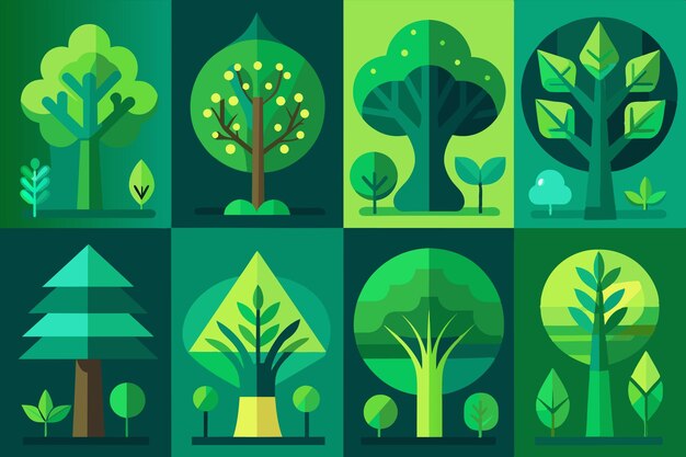 una serie de árboles y plantas diferentes con diferentes colores