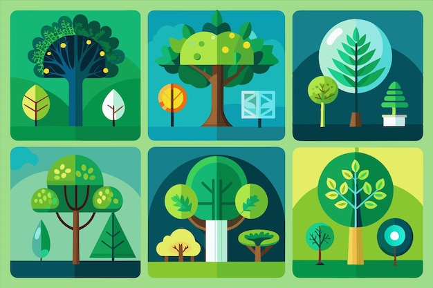 una serie de árboles y plantas diferentes con diferentes formas